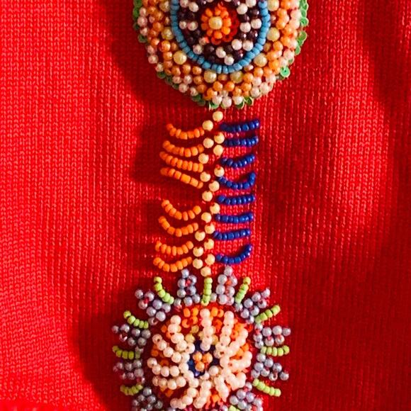 MICHAEL SIMON SPUN SILK Cotton RED Knitted Beaded FRINGEY VEST SML - Picture 6 of 13